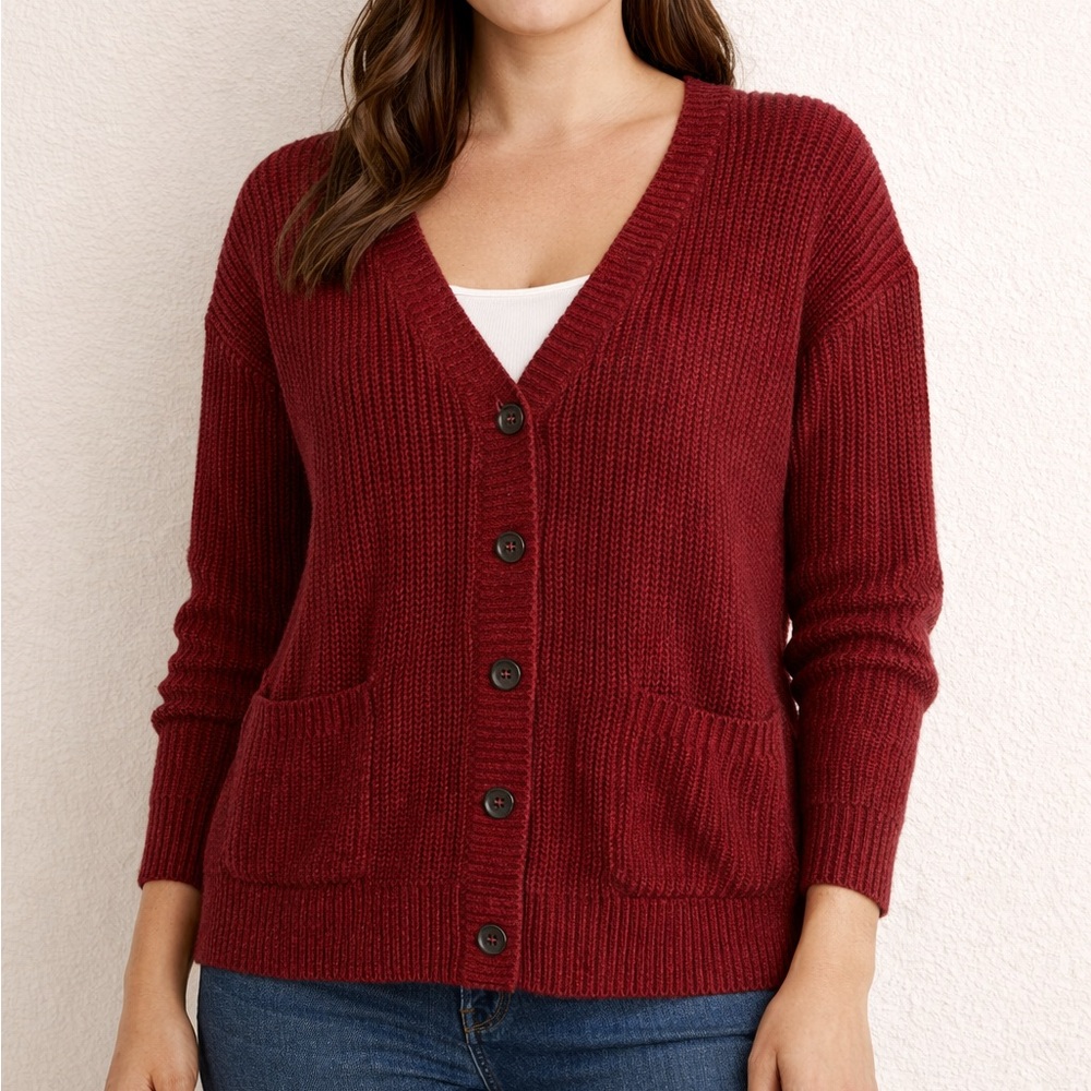 Forever 21 Maroon Button Up Knit Cardigan